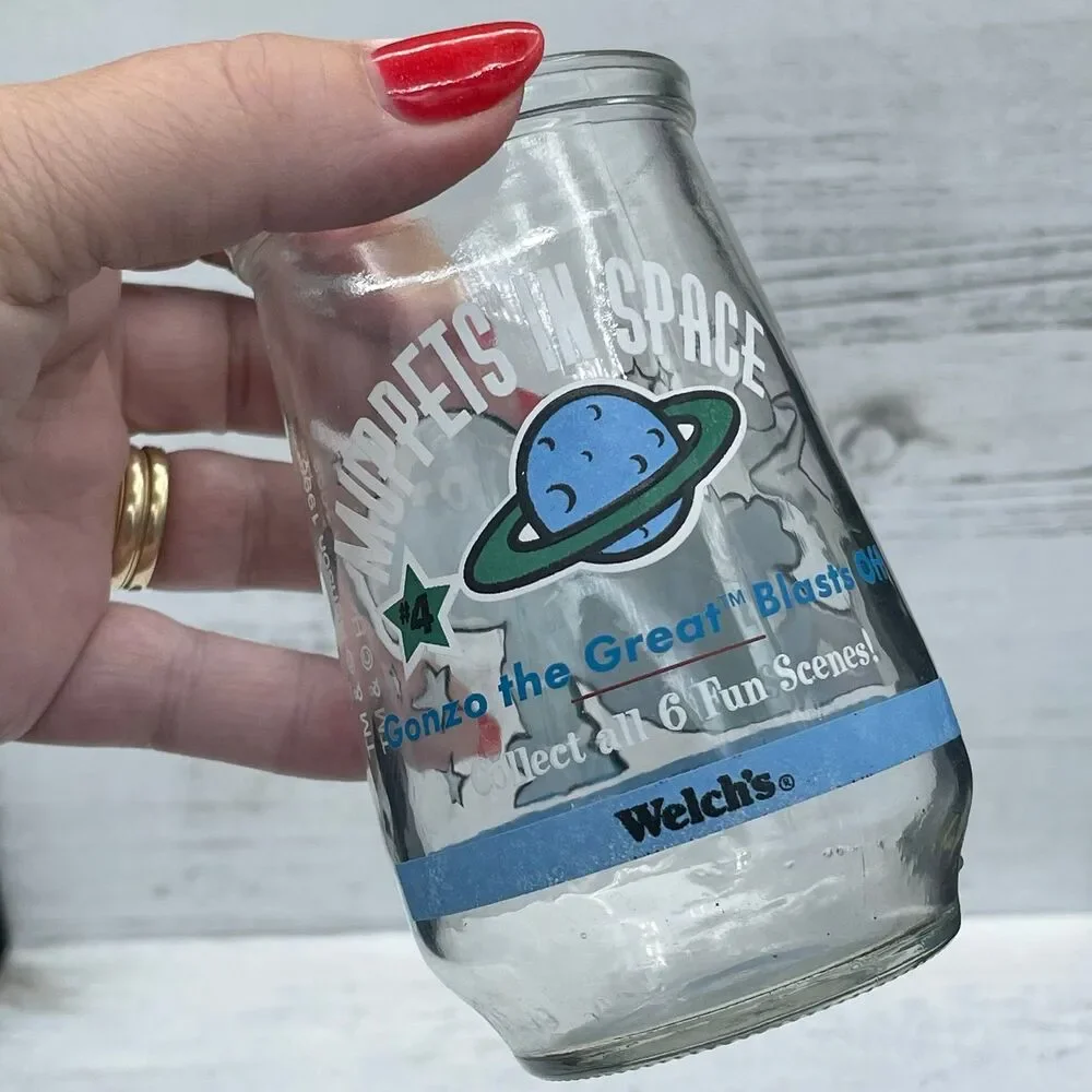 Vintage 1998 Welch's Muppets In Space Jelly Jar Glass Gonzo The Great Blasts Off